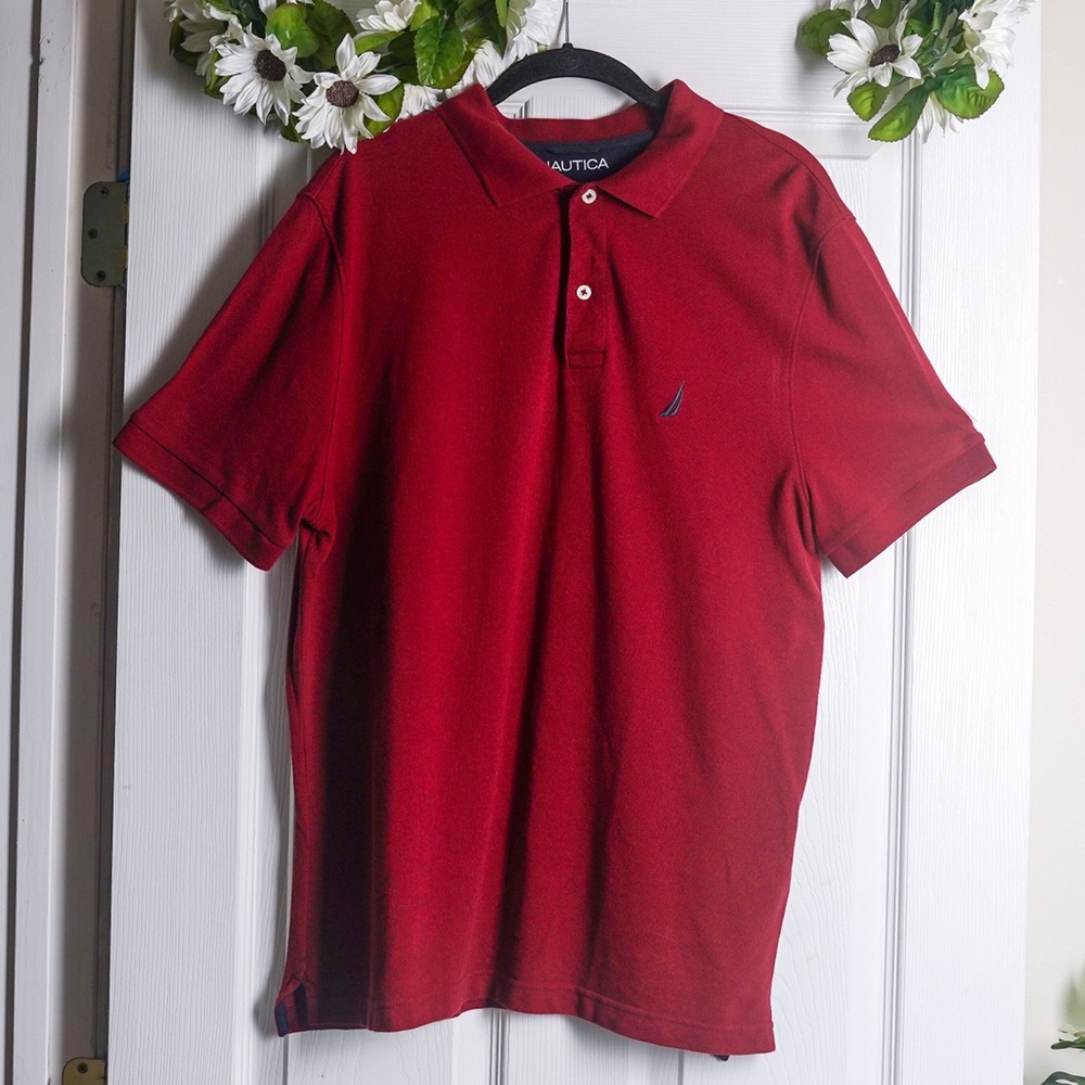 Nautica Men’s Red Polo Shirt Short Sleeves size Large Cotton